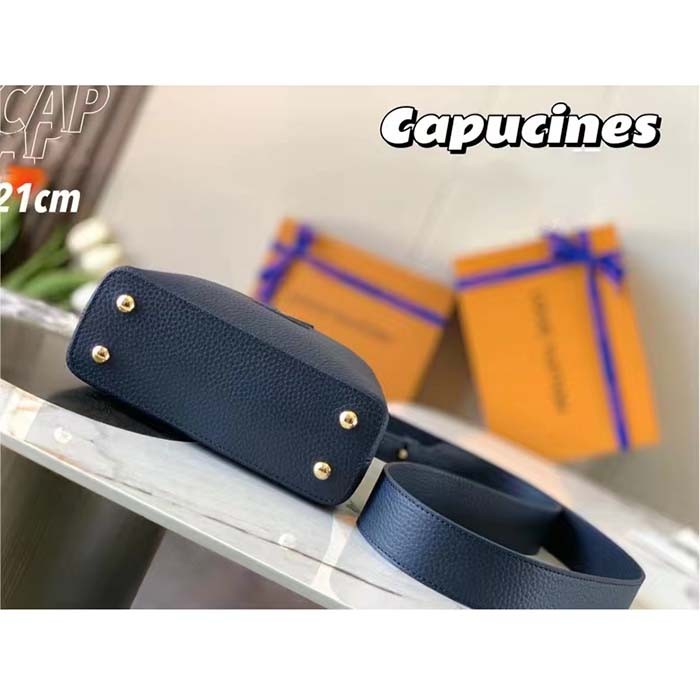 Louis Vuitton LV Women Capucines Mini Handbag Navy Taurillon Leather Python Skin
