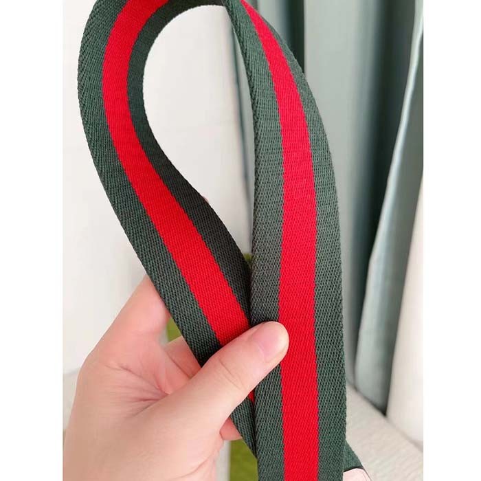 Gucci Unisex GG Web Belt Interlocking G Buckle Green Red Web Black Leather 3.8 CM Width