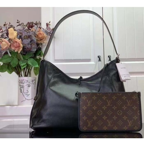 Louis Vuitton LV Women CarryAll Dark MM Black Lambskin Cowhide Leather M25143