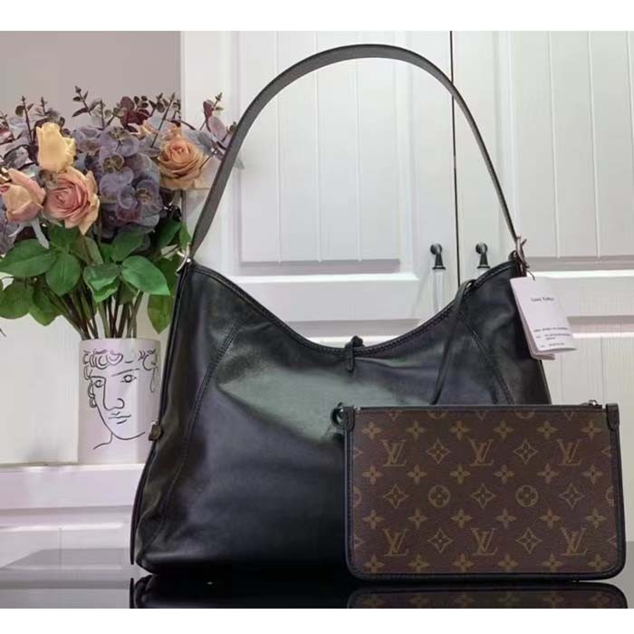 Louis Vuitton LV Women CarryAll Dark MM Black Lambskin Cowhide Leather M25143