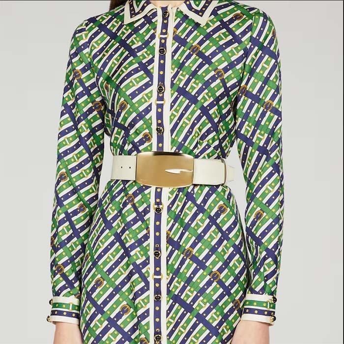 Gucci Unisex GG Wide Belt Retro G Buckle White Patent Leather 4.8 CM Width