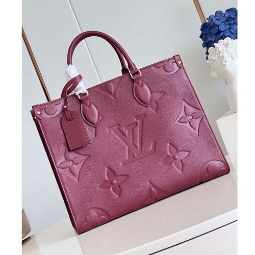 Louis Vuitton LV Women OnTheGo MM​ Wine Red Monogram Empreinte Embossed Grained Cowhide Leather