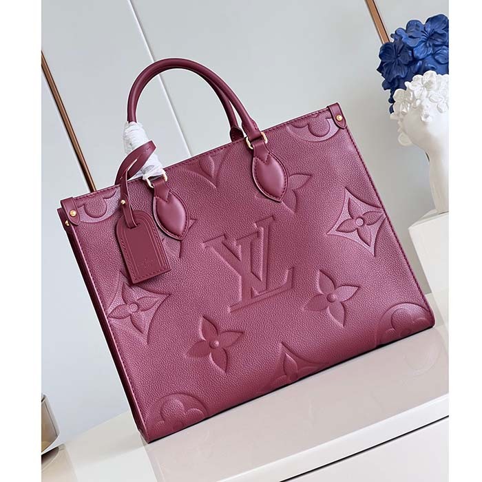 Louis Vuitton LV Women OnTheGo MM​ Wine Red Monogram Empreinte Embossed Grained Cowhide Leather