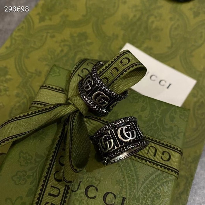 Gucci Unisex Silver Ring Double G Bi-Color 925 Sterling Silver Textured Snake-Shaped Trim