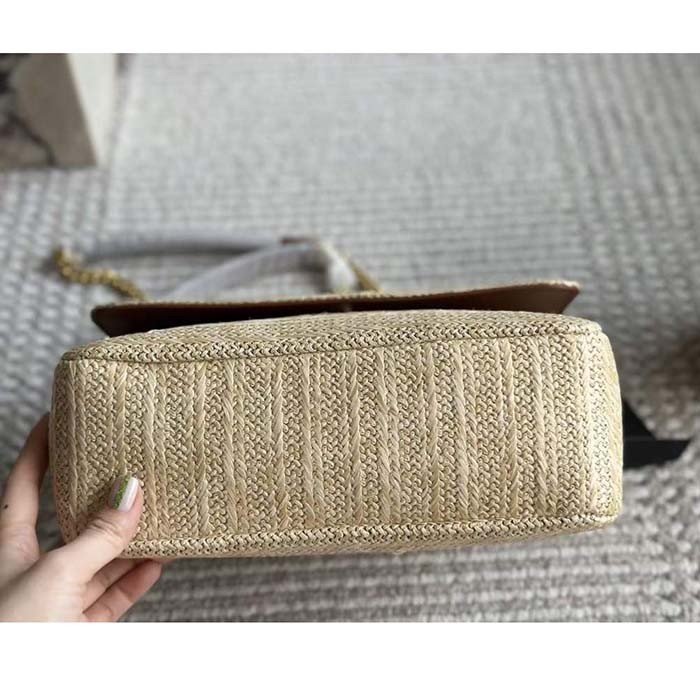 Saint Laurent YSL Women Niki Medium Chain Bag Raffia Leather