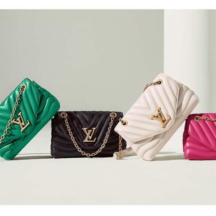Louis Vuitton LV Women New Wave Chain Bag MM Handbag Black Smooth Cowhide