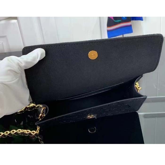 Louis Vuitton LV Women Wallet On Chain Lily Black Monogram Empreinte Embossed Supple Grained Cowhide Leather