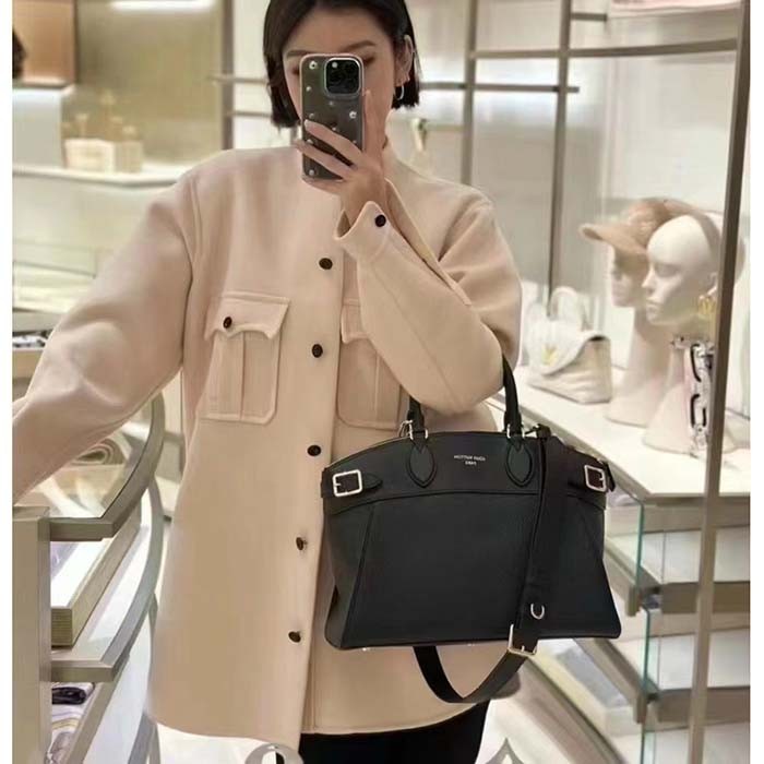 Louis Vuitton LV Women Lock It MM Black Taurillon Leather Smooth Calfskin Calf Leather