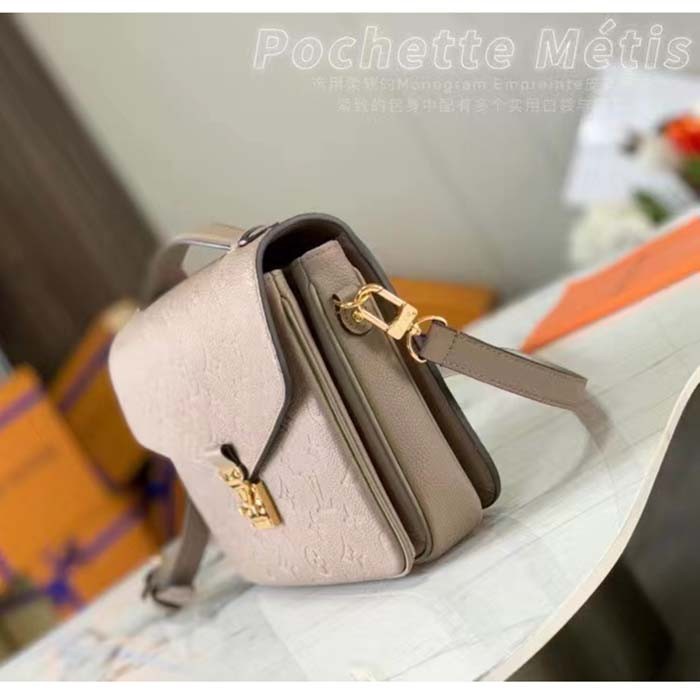 Louis Vuitton LV Women Pochette Métis Tourterelle Grey Monogram Embossed Grained Cowhide Leather M44881