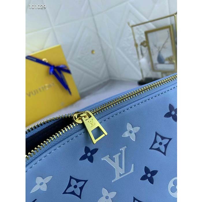 Louis Vuitton LV Women Coussin PM Handbag Blue Lambskin Silk Scarf Cowhide Leather