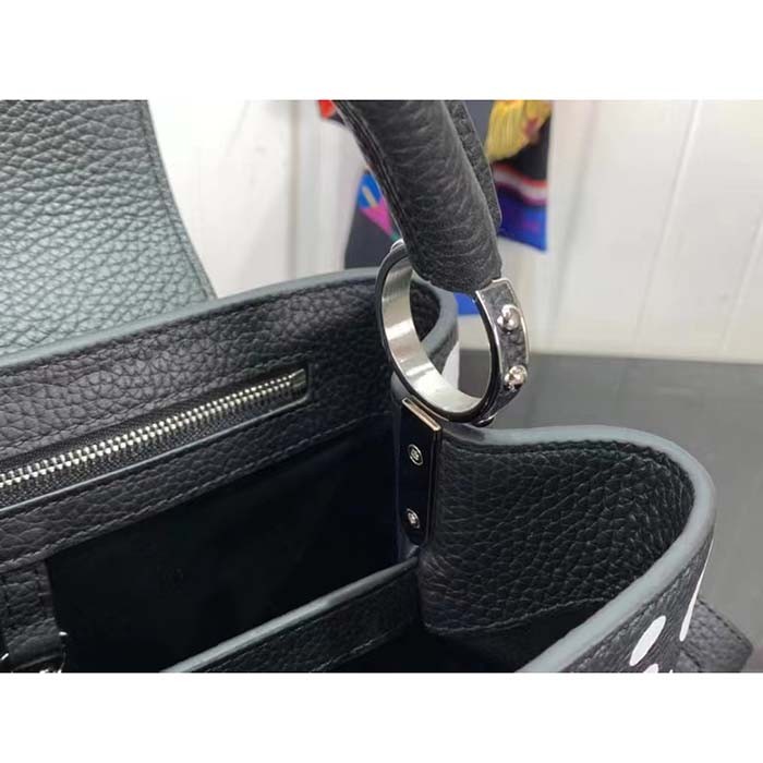 Louis Vuitton Women LV x YK Capucines BB Black White Taurillon Bull Calf Leather Infinity Dots Print