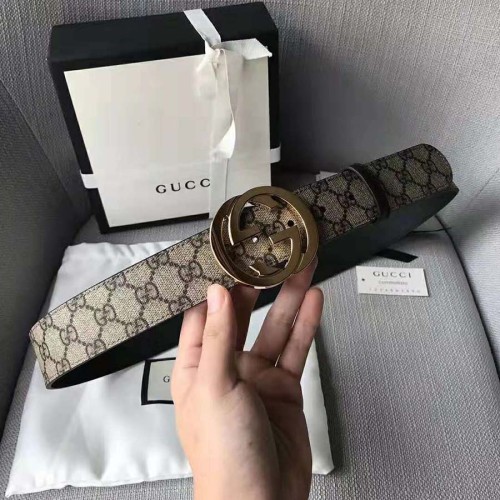 Gucci Unisex GG Supreme Belt with G Buckle in Beige/Ebony GG Supreme Canvas