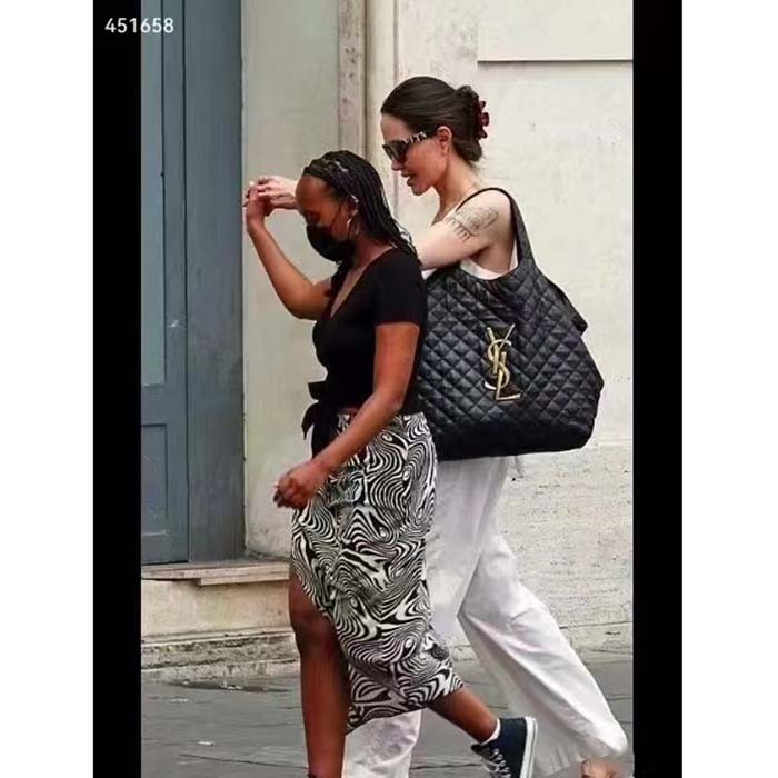 Saint Laurent YSL Women Icare Maxi Shopping Bag Quilted Lambskin Black STYLE ID 698651AAANG1000