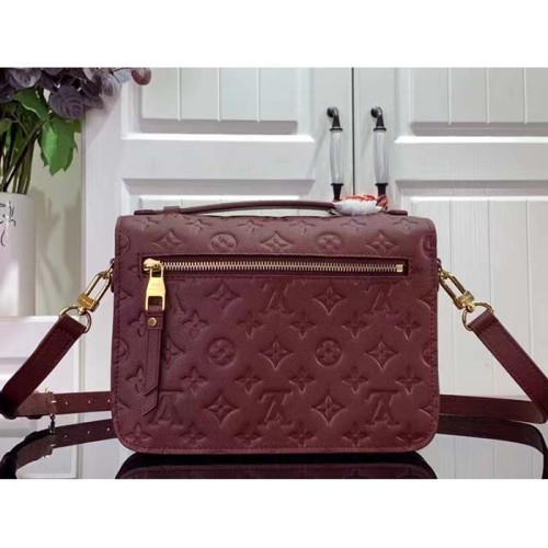 Louis Vuitton LV Women Pochette Métis Wine Red Monogram Empreinte Embossed Grained Cowhide Leather