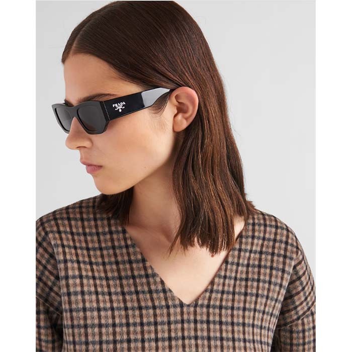 Prada Unisex Sunglasses Prada Logo Frame Compatible Graduated Lenses Black Standard Fit