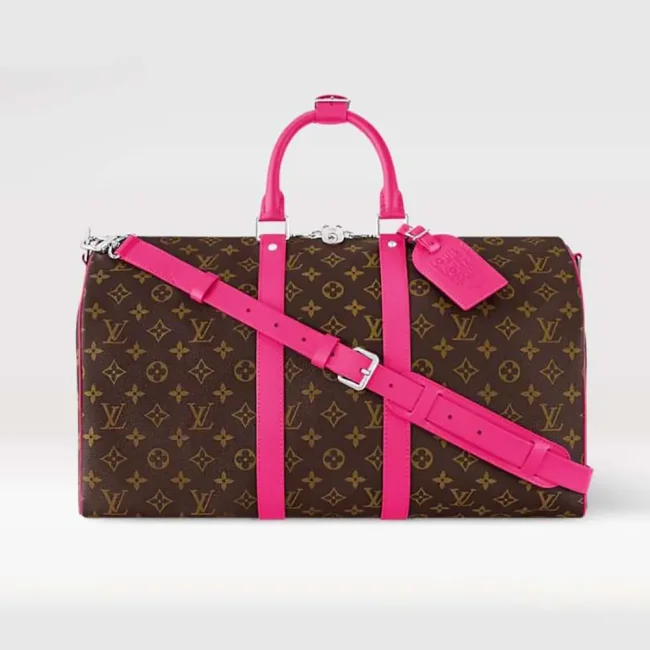 Louis Vuitton LV Women Keepall Bandoulière 45 in Cowhide-leather Trim-Pink