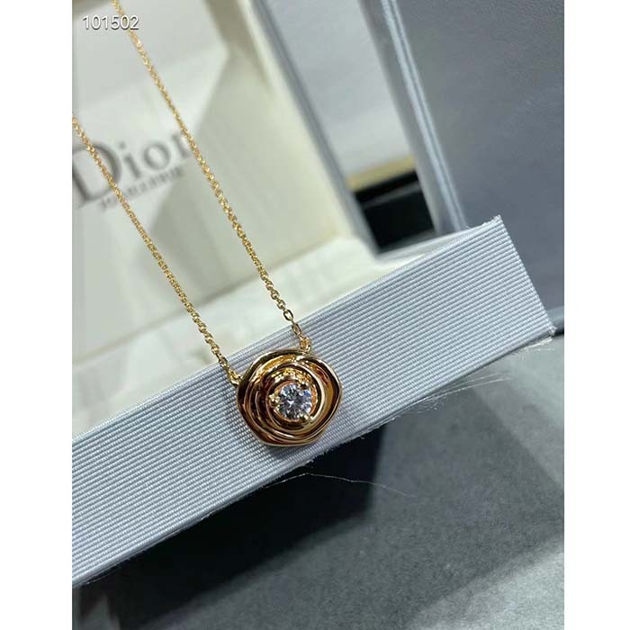 Dior Women CD Large Rose Dior Couture Necklace Pink Gold Diamonds 0.07 ct