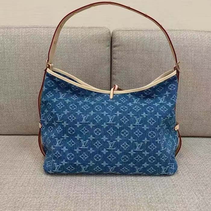 Louis Vuitton LV Women CarryAll MM Denim Blue GOTS Certified Cotton Monogram Denim Canvas