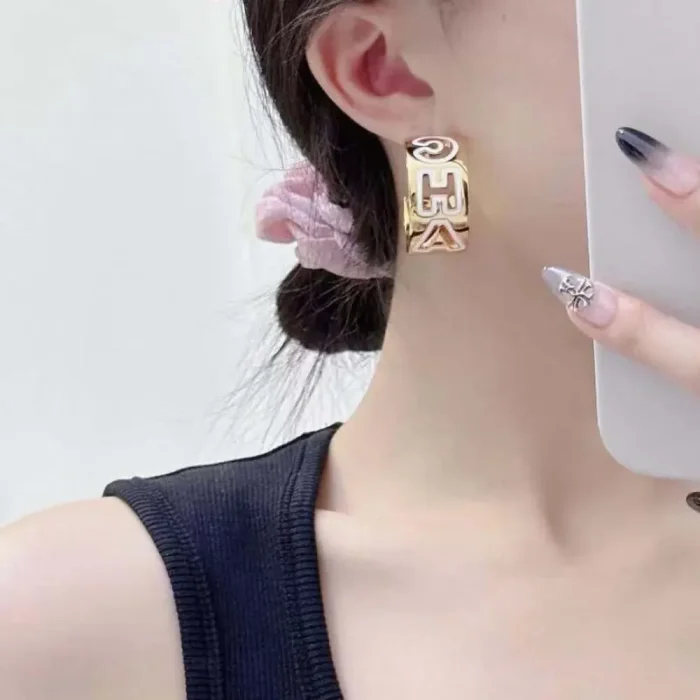 Chanel Women Clip on Hoop Earrings Metal Resin