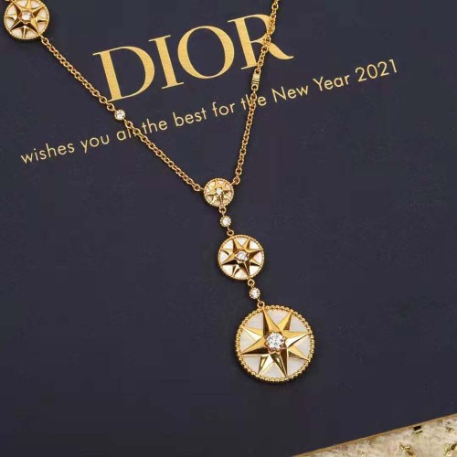 Dior Women Rose Des Vents Long Necklace Yellow Gold Diamonds and Mother-of-Pearl