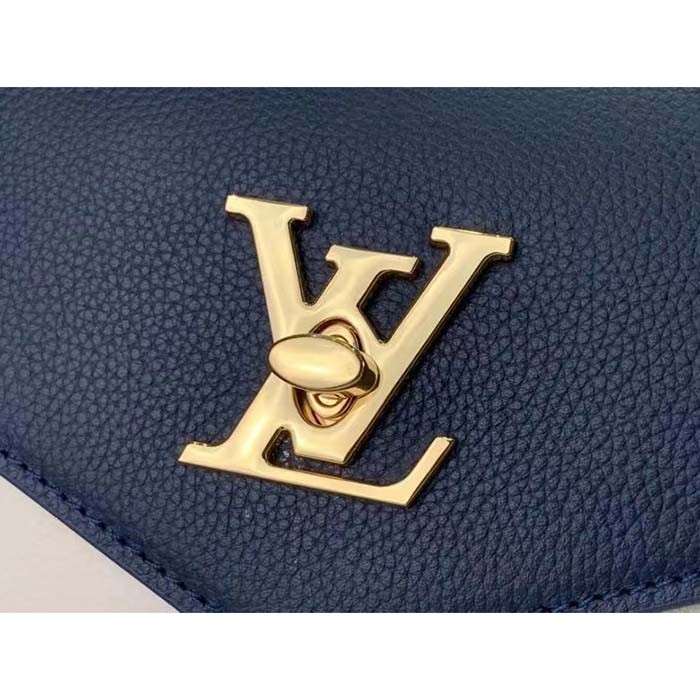 Louis Vuitton LV Women Mylockme Chain Bag Navy Blue Grained Calf Leather