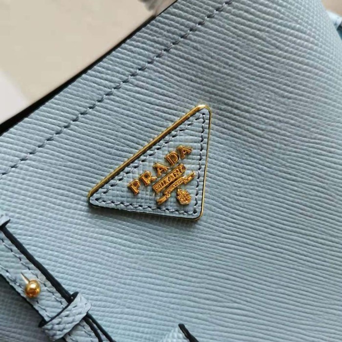 Prada Women Small Saffiano Leather Prada Panier Bag-Blue