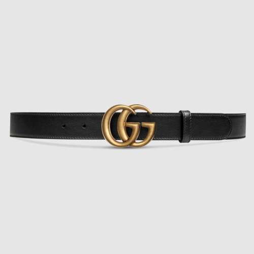 Gucci Unisex Leather Belt with Double G Buckle in 2.5cm Width-Black