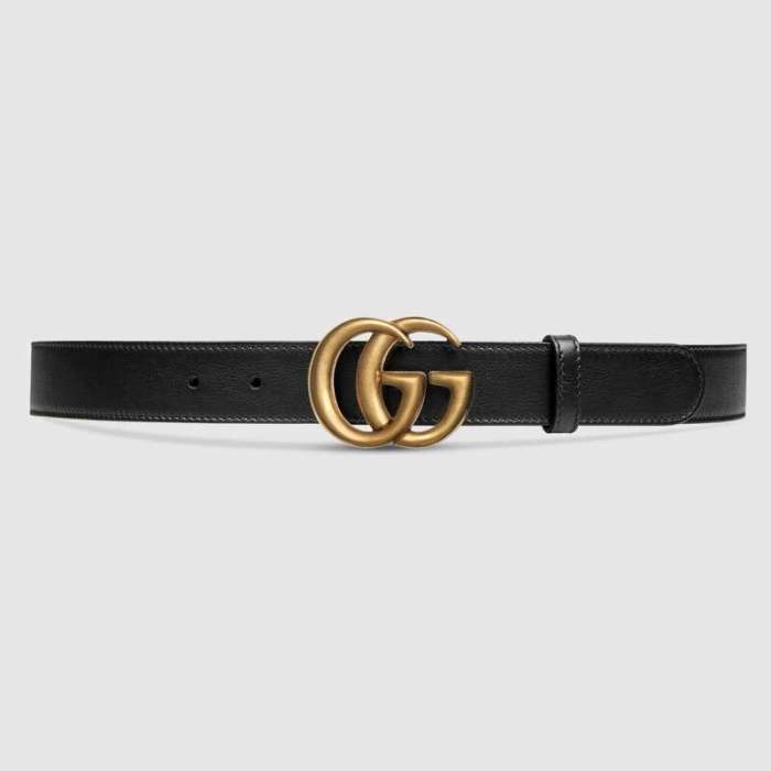 Gucci Unisex Leather Belt with Double G Buckle in 2.5cm Width-Black