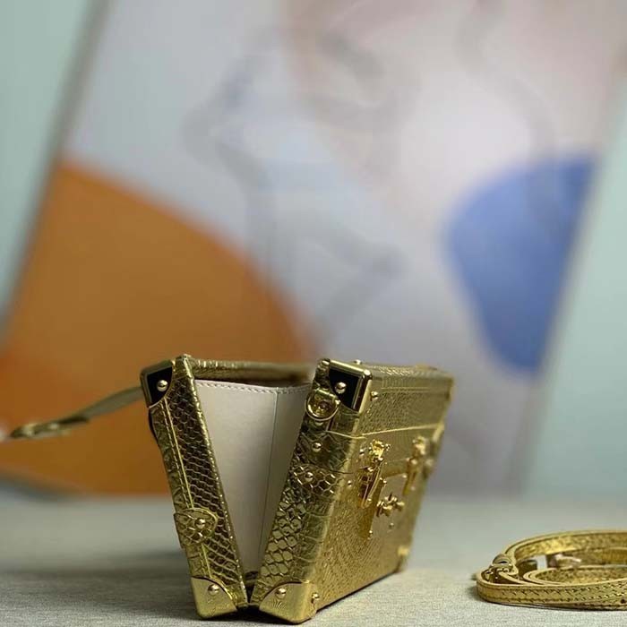 Louis Vuitton LV Women Petite Malle Handbag Metallise Golden Hour Brilliant Alligator Leather