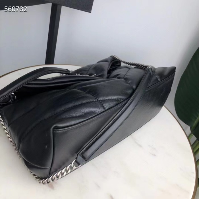 Saint Laurent YSL Women Puffer Medium Nappa Leather Black Lambskin Silver Metal