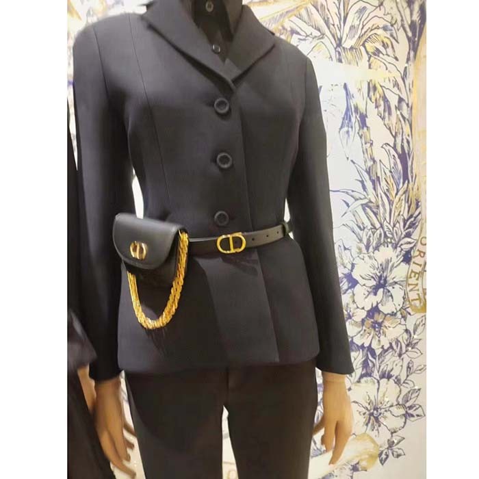 Dior CD Unisex 30 Montaigne Removable Pouch Belt Black Smooth Calfskin 20 MM Width