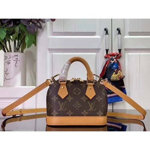 Louis Vuitton LV Women Nano Alma Handbag Monogram Coated Canvas Natural Cowhide Leather