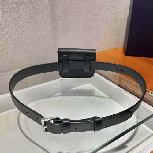 Prada Women Leather Belt With a Hybrid Multifunctional Design-Black