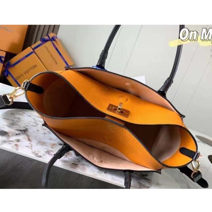 Louis Vuitton LV Women On My Side MM Tote Bag Black Twist Calfskin Monogram Coated Canvas