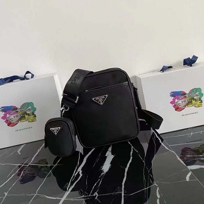 Prada Unisex Re-Nylon Saffiano Shoulder Bag Black Zipper Closure Fabric Leather