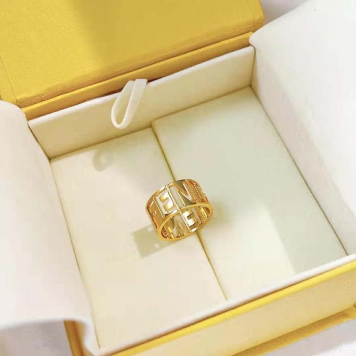 Fendi Women Wide Band Ring with Laser-Cut FENDI Lettering