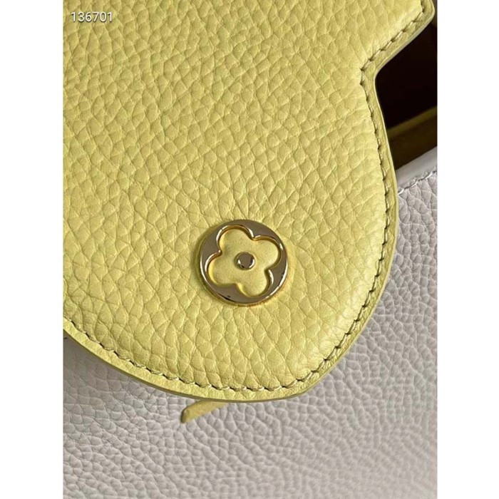 Louis Vuitton LV Women Capucines MM Handbag Yellow Beige Taurillon Leather Canvas