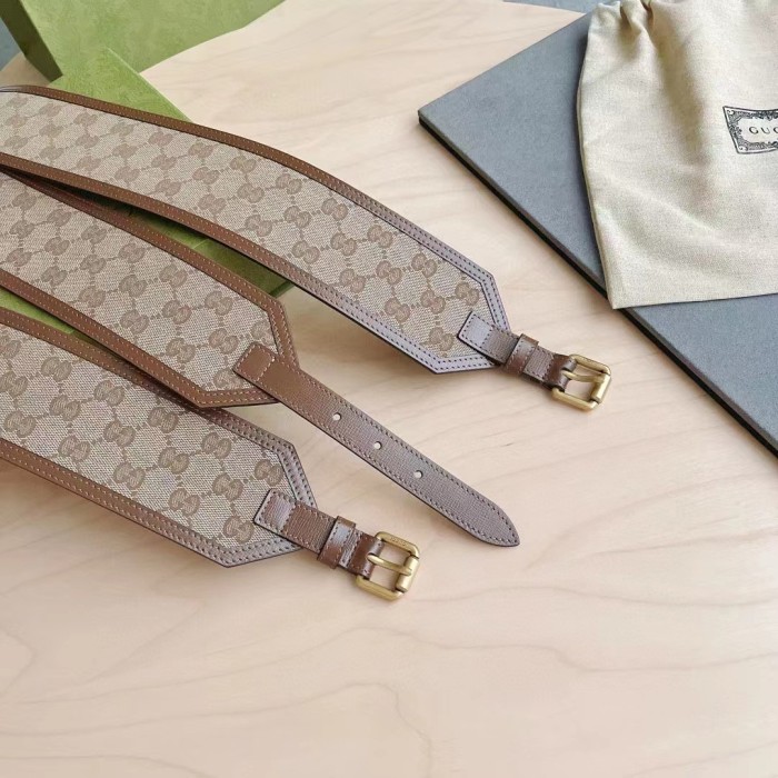 Gucci Unisex GG Marmont Wide Belt Beige Ebony GG Supreme Canvas Double G