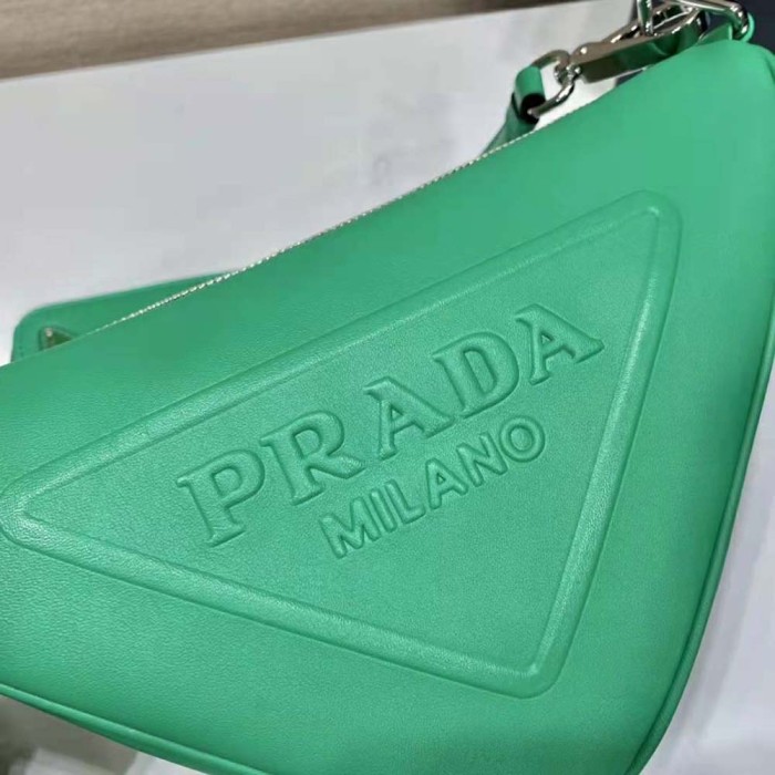 Prada Women Leather Triangle Shoulder Bag-Green