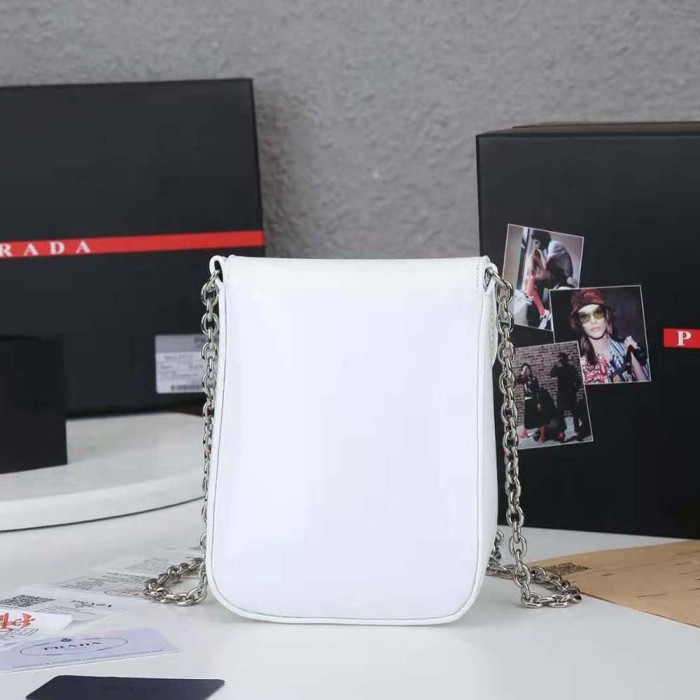 Prada Women Brushed Leather Mini-Bag-White