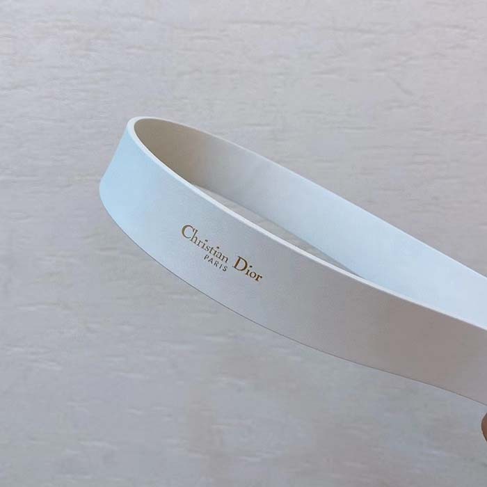 Dior Unisex CD 30 Montaigne Belt White Smooth Calfskin Leather Brown Tortoiseshell-Effect Resin