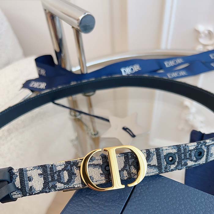 Dior Unisex CD Saddle Belt Blue Dior Oblique Jacquard 20 MM Width
