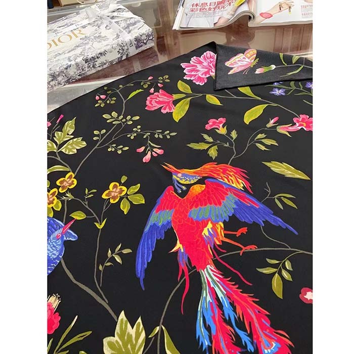 Dior Women CD Dior Birds 90 Square Scarf Black Multicolor Silk Twill