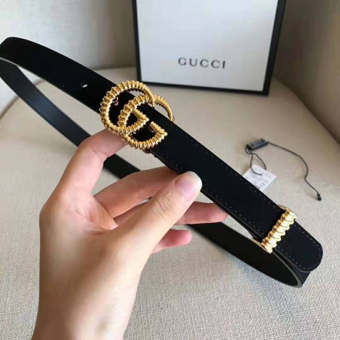 Gucci Unisex GG Suede Belt with Torchon Double G Buckle-Black