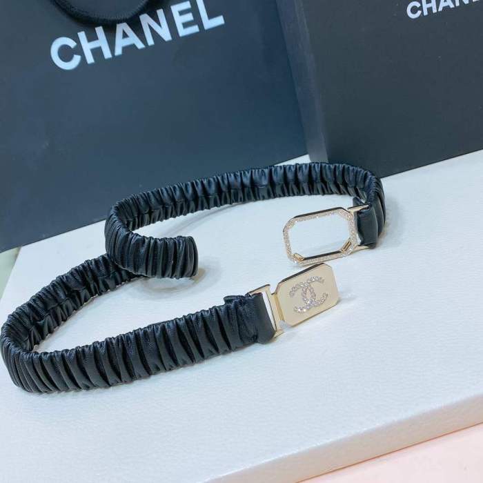 Chanel CC Women Belt Black Lambskin Gold-Tone Metal Strass