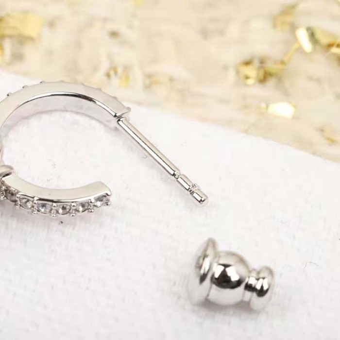 Dior Women Clair D Lune Earrings Silver-Finish Metal and Silver-Tone Crystals