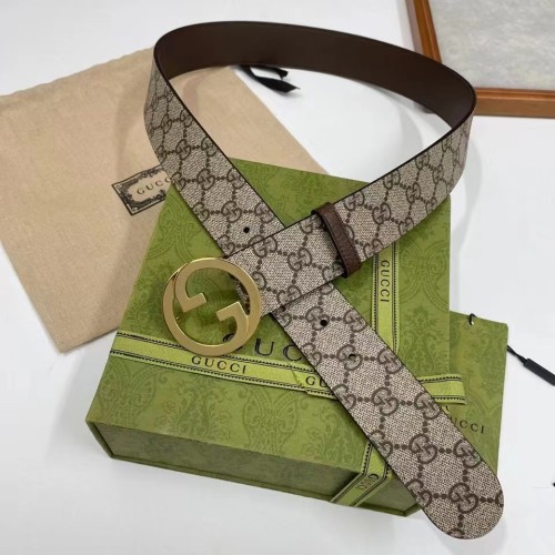 Gucci Unisex GG Blondie Belt Round Interlocking G Buckle Ebony Beige Supreme Canvas