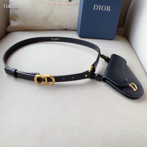 Dior CD Unisex Saddle Removable Pouch Belt Black Ultrasmooth Calfskin Goatskin