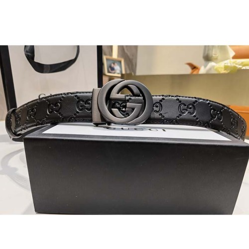 Gucci Unisex GG Marmont Belt Black Leather Double G Black Buckle