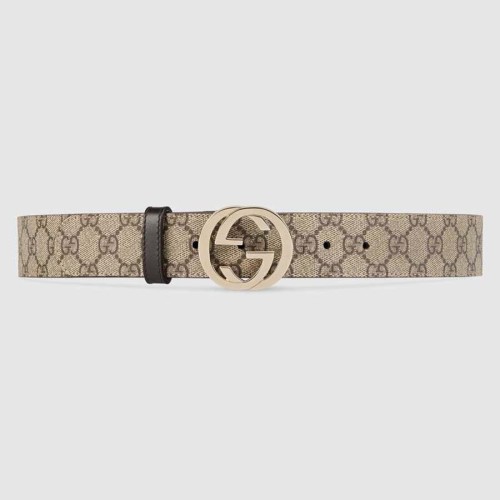 Gucci Unisex GG Supreme Belt with G Buckle in Beige/Ebony GG Supreme Canvas